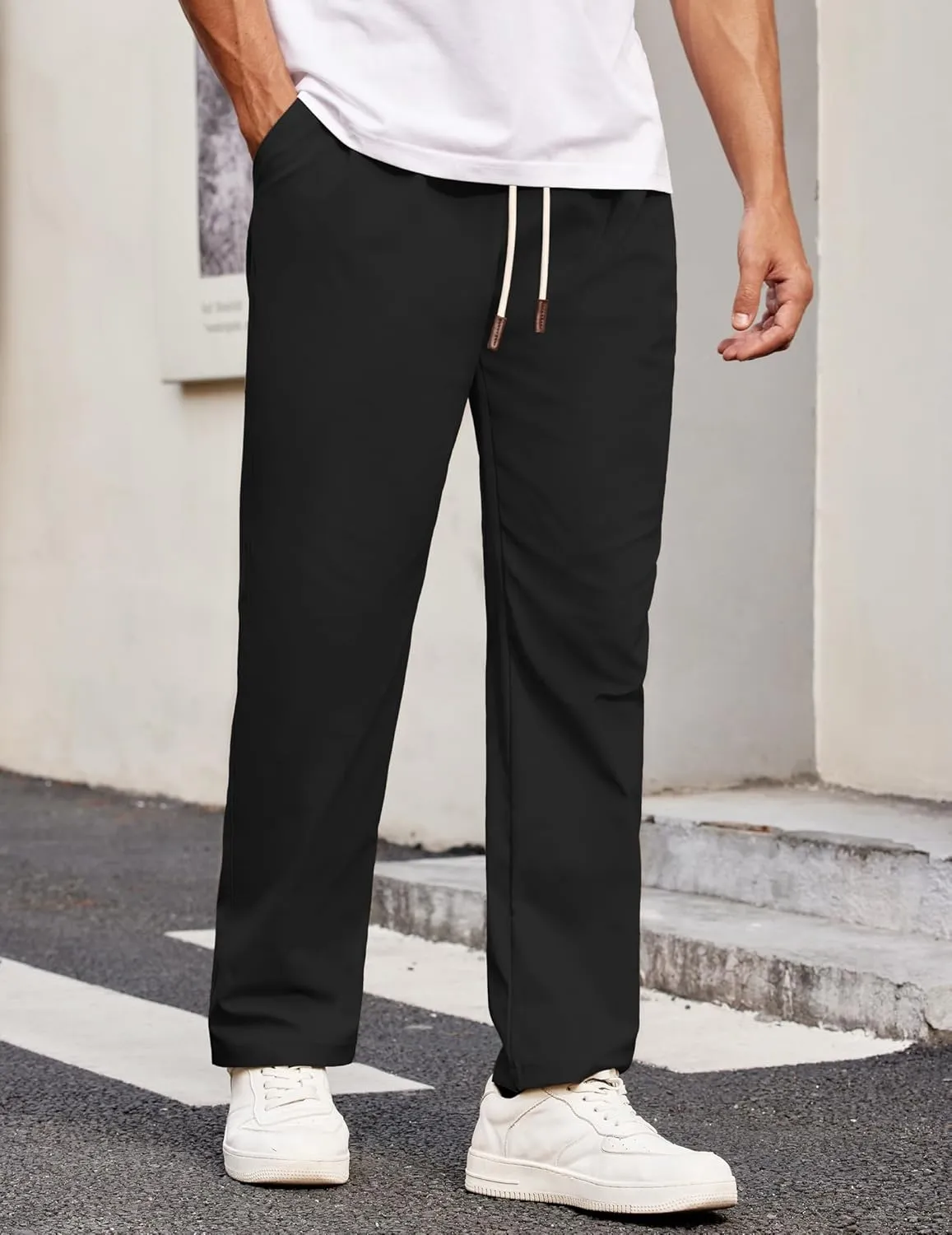 COOFANDY Men's Casual Chino Pants Relaxed Fit Drawstring Elastic Waist Lightweight Pant Twill Pleated Trousers