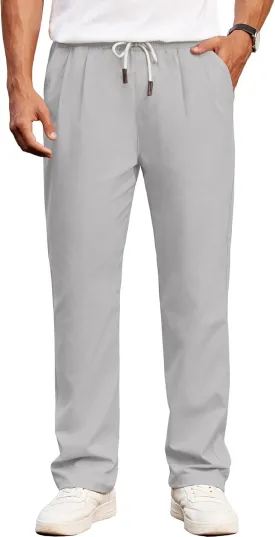 COOFANDY Men's Casual Chino Pants Relaxed Fit Drawstring Elastic Waist Lightweight Pant Twill Pleated Trousers