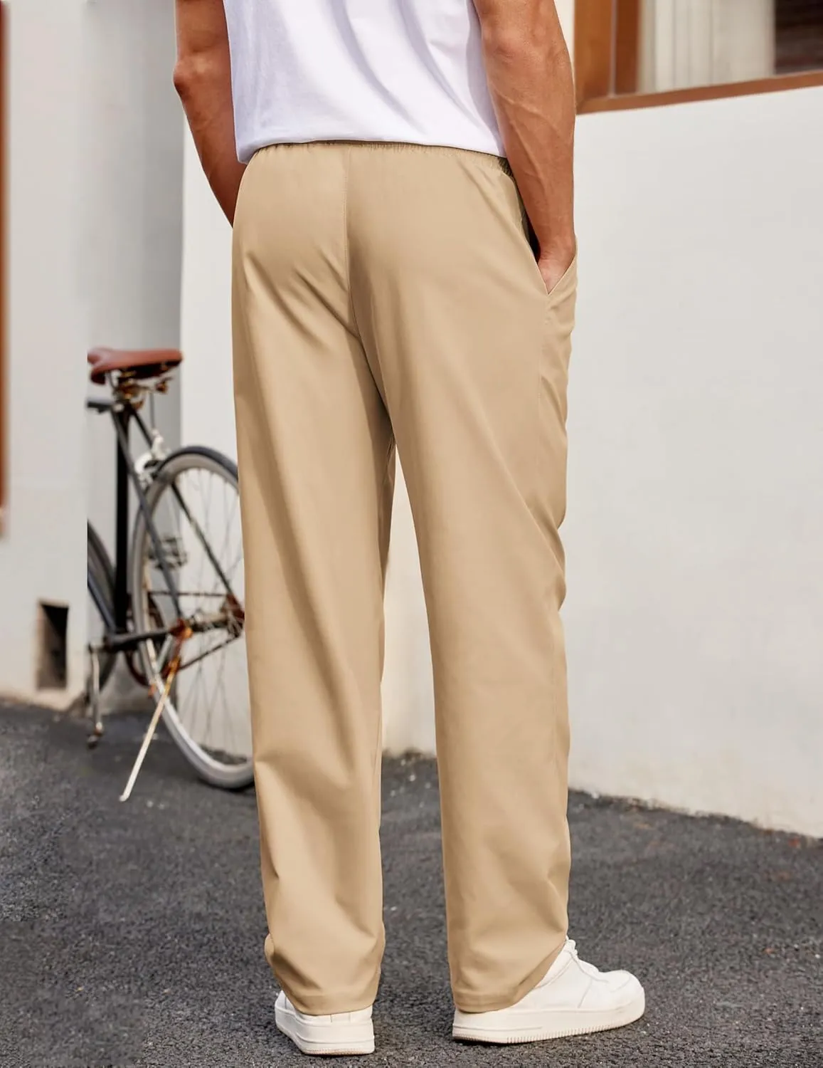 COOFANDY Men's Casual Chino Pants Relaxed Fit Drawstring Elastic Waist Lightweight Pant Twill Pleated Trousers