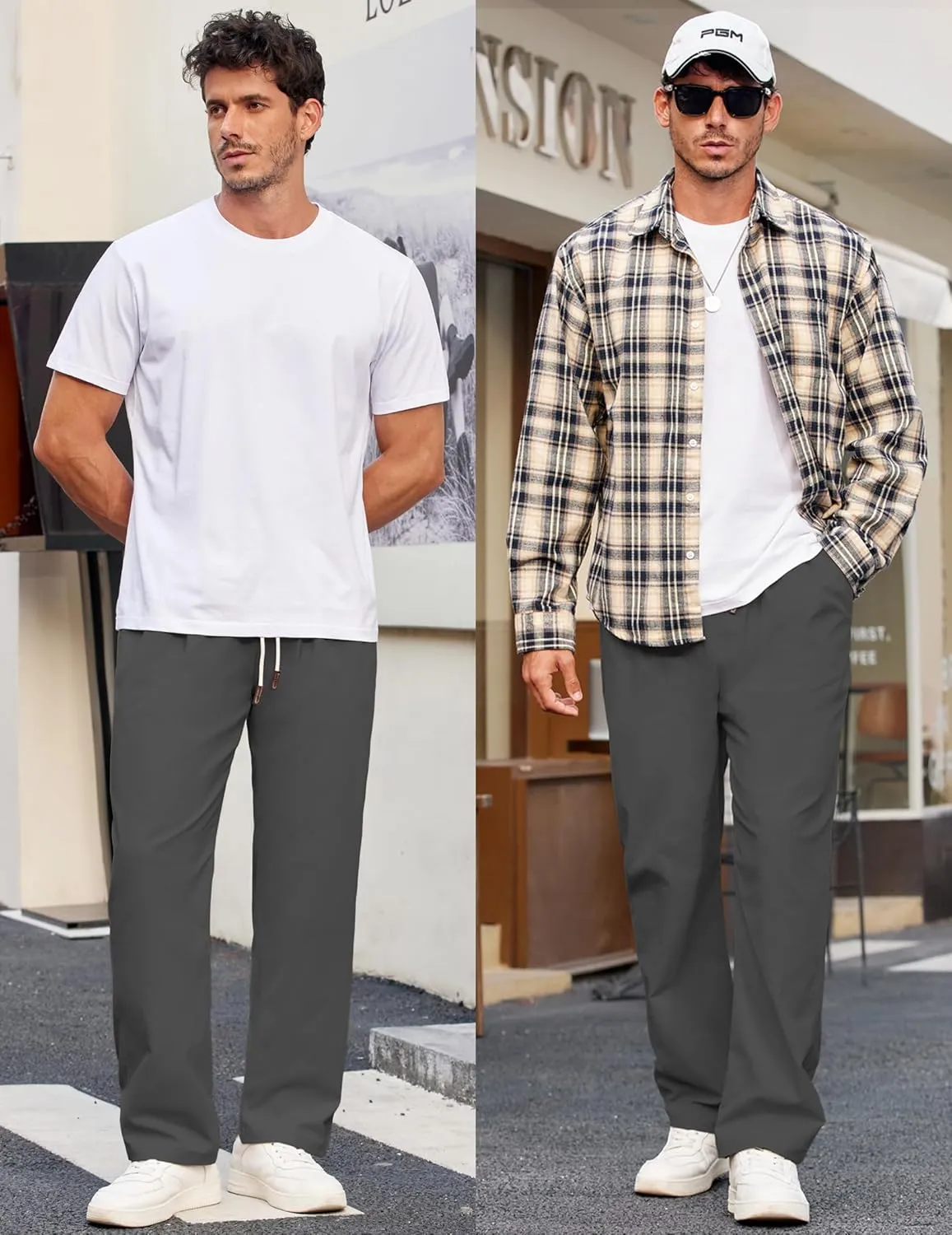 COOFANDY Men's Casual Chino Pants Relaxed Fit Drawstring Elastic Waist Lightweight Pant Twill Pleated Trousers