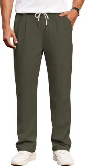 COOFANDY Men's Casual Chino Pants Relaxed Fit Drawstring Elastic Waist Lightweight Pant Twill Pleated Trousers