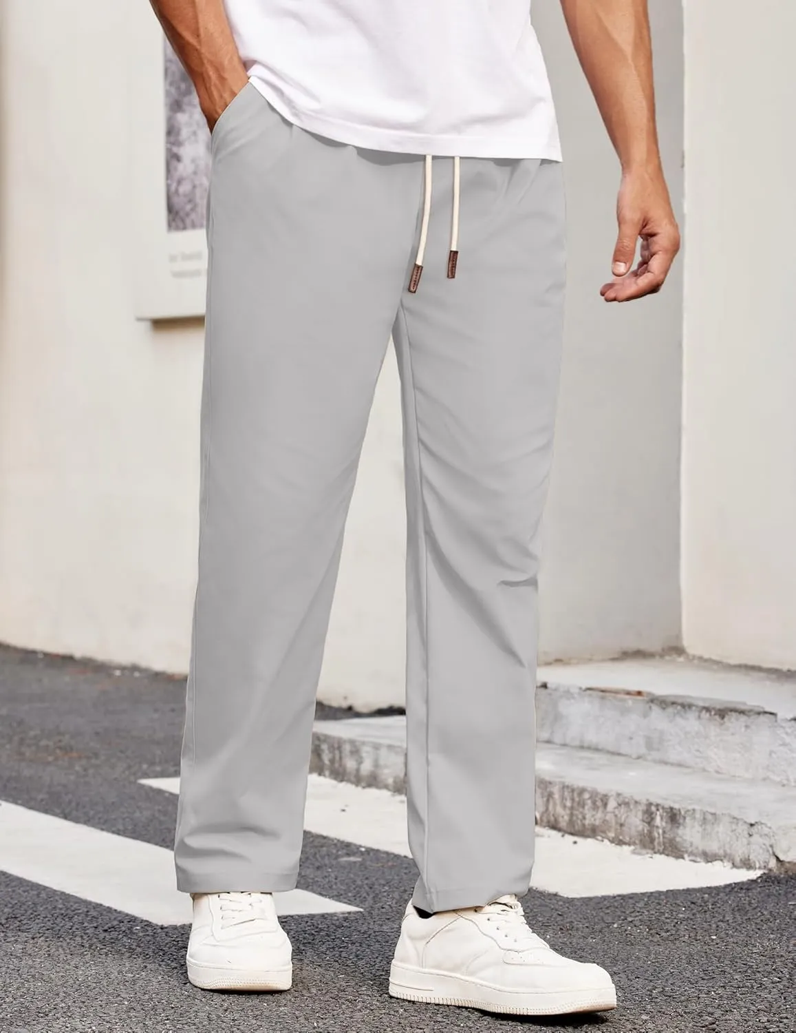 COOFANDY Men's Casual Chino Pants Relaxed Fit Drawstring Elastic Waist Lightweight Pant Twill Pleated Trousers