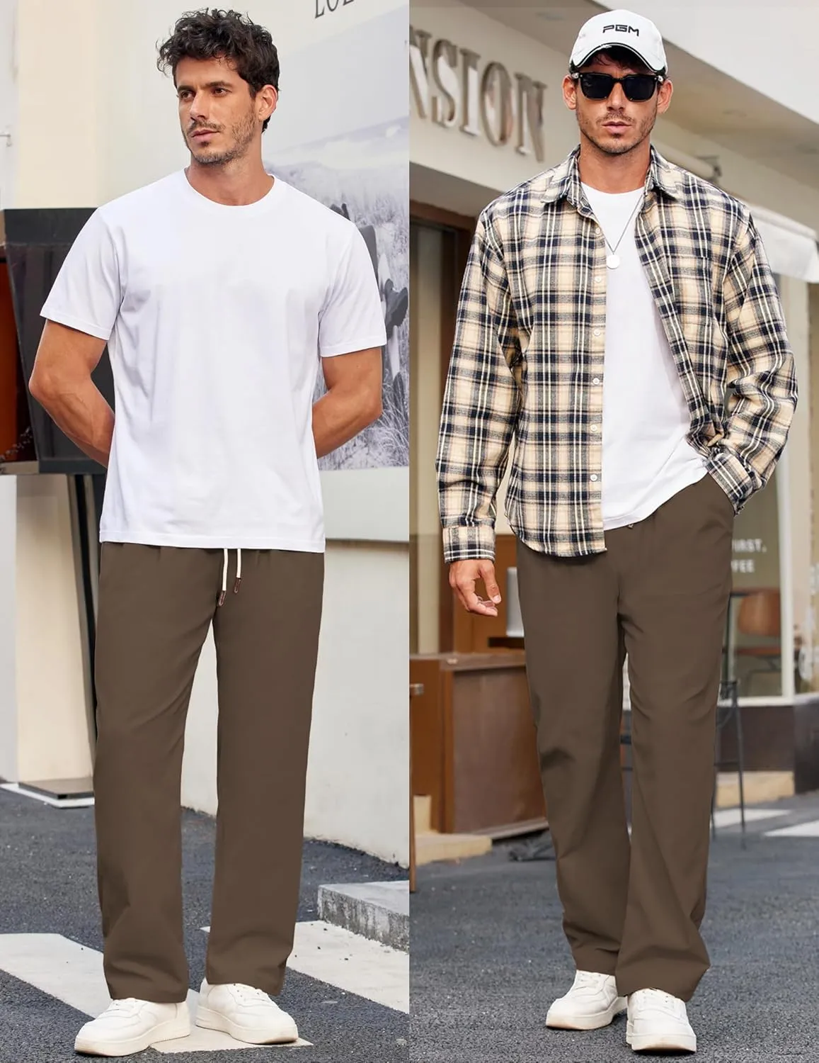 COOFANDY Men's Casual Chino Pants Relaxed Fit Drawstring Elastic Waist Lightweight Pant Twill Pleated Trousers