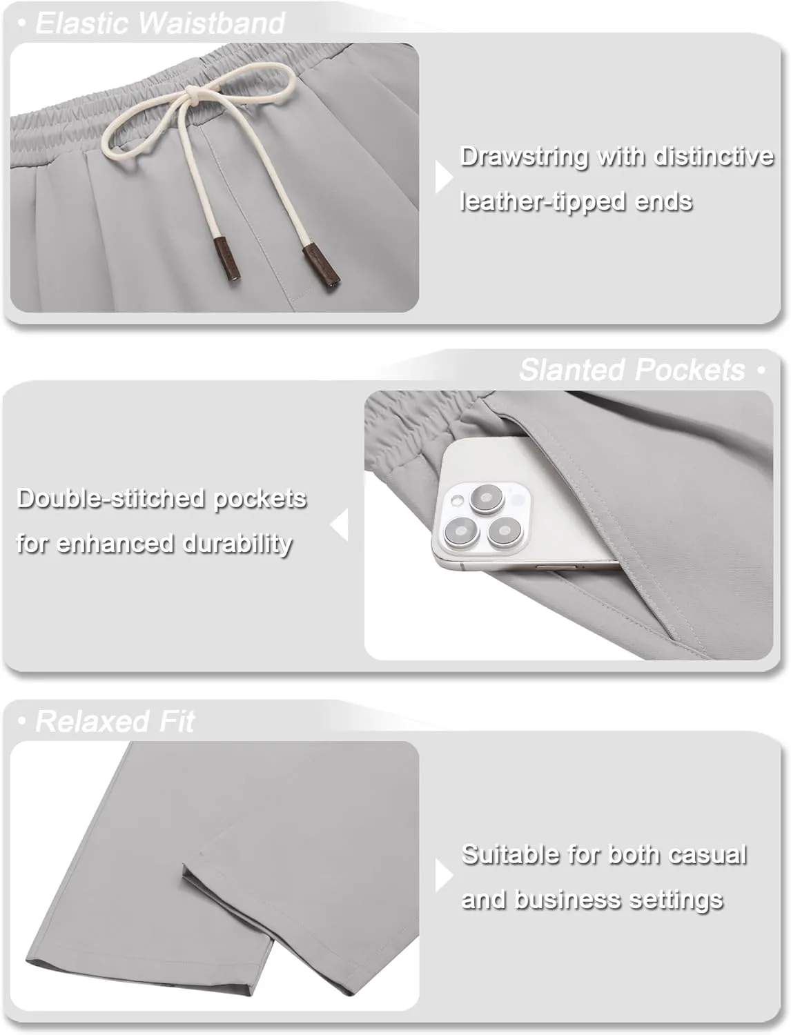 COOFANDY Men's Casual Chino Pants Relaxed Fit Drawstring Elastic Waist Lightweight Pant Twill Pleated Trousers