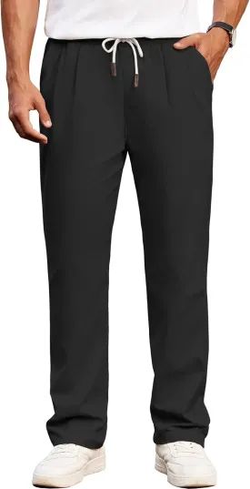 COOFANDY Men's Casual Chino Pants Relaxed Fit Drawstring Elastic Waist Lightweight Pant Twill Pleated Trousers