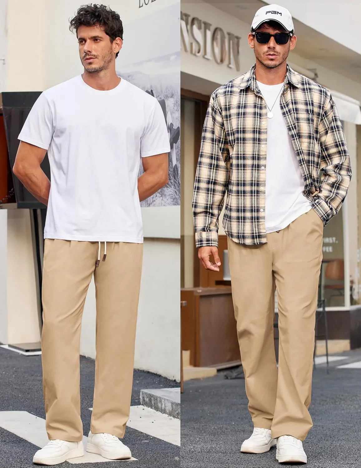 COOFANDY Men's Casual Chino Pants Relaxed Fit Drawstring Elastic Waist Lightweight Pant Twill Pleated Trousers