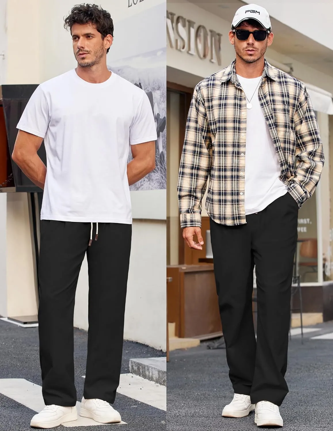COOFANDY Men's Casual Chino Pants Relaxed Fit Drawstring Elastic Waist Lightweight Pant Twill Pleated Trousers