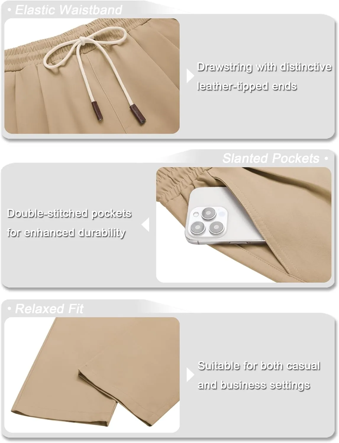 COOFANDY Men's Casual Chino Pants Relaxed Fit Drawstring Elastic Waist Lightweight Pant Twill Pleated Trousers
