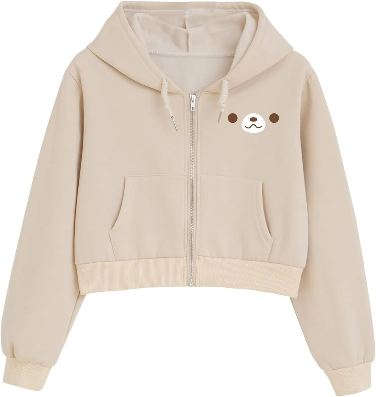 Cute Bear Cropped Zip Up Hoodies For Teen Girls Kawaii Cartoon Print Graphic Zipper Hoodie Crop Jackets For Women