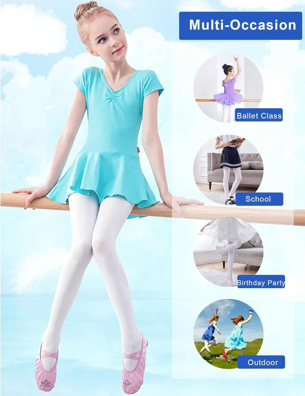 Daydance Toddler Girls Women Soft Ballet Convertible Tights for Dance, Gymnastics, Under Dress, 60D, 2-15 Years, Women Size