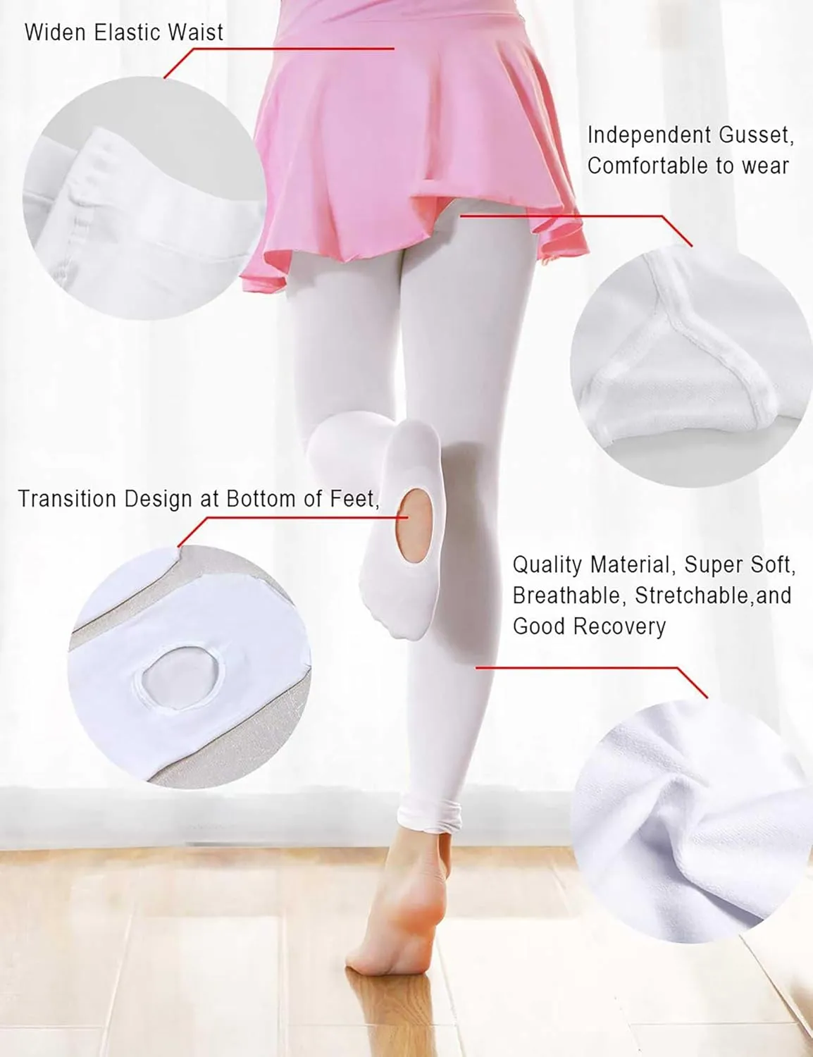 Daydance Toddler Girls Women Soft Ballet Convertible Tights for Dance, Gymnastics, Under Dress, 60D, 2-15 Years, Women Size
