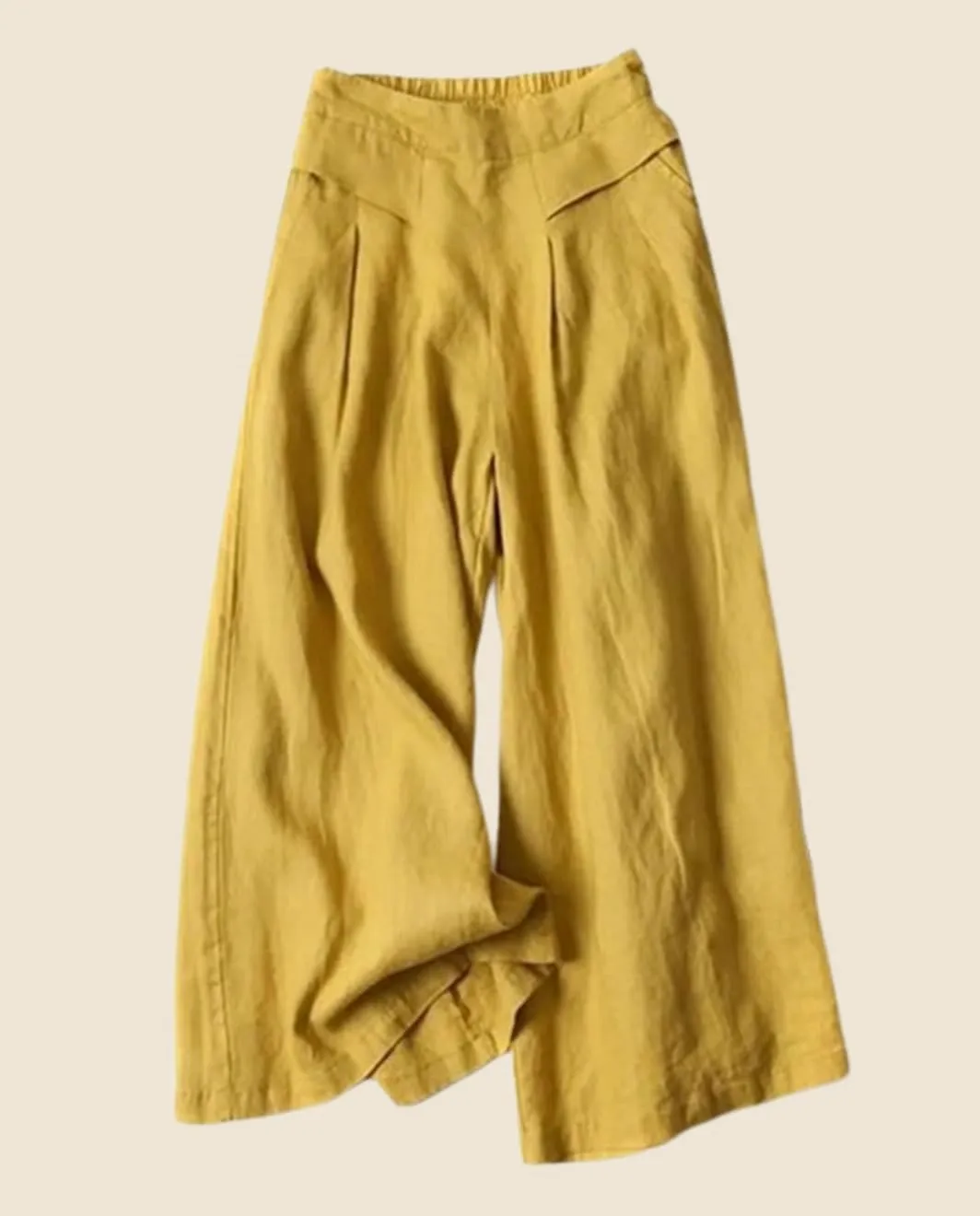 Draped Culottes Capris Pants for Womens Flowy Wide Leg Linen Pants High Waisted Palazzo Trousers with Pockets
