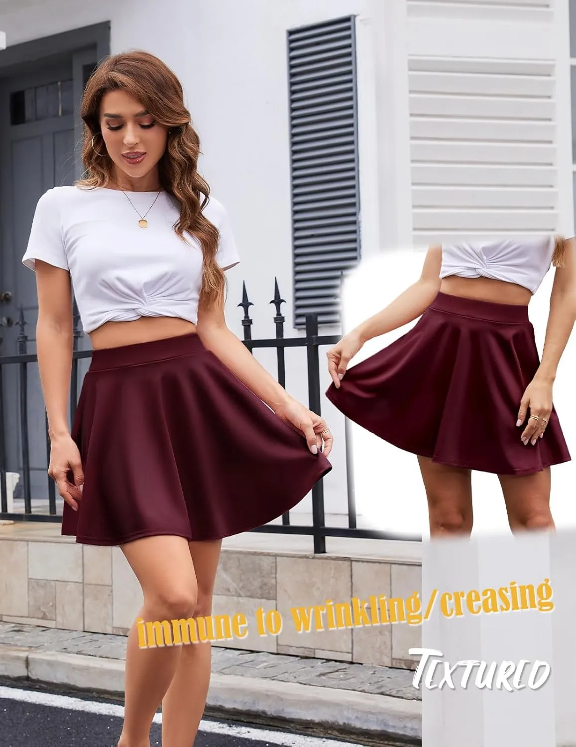 DRESSTELLS Women's Casual Skirt 2025, Stretchy High Waist Aline Mini Skater Skirts