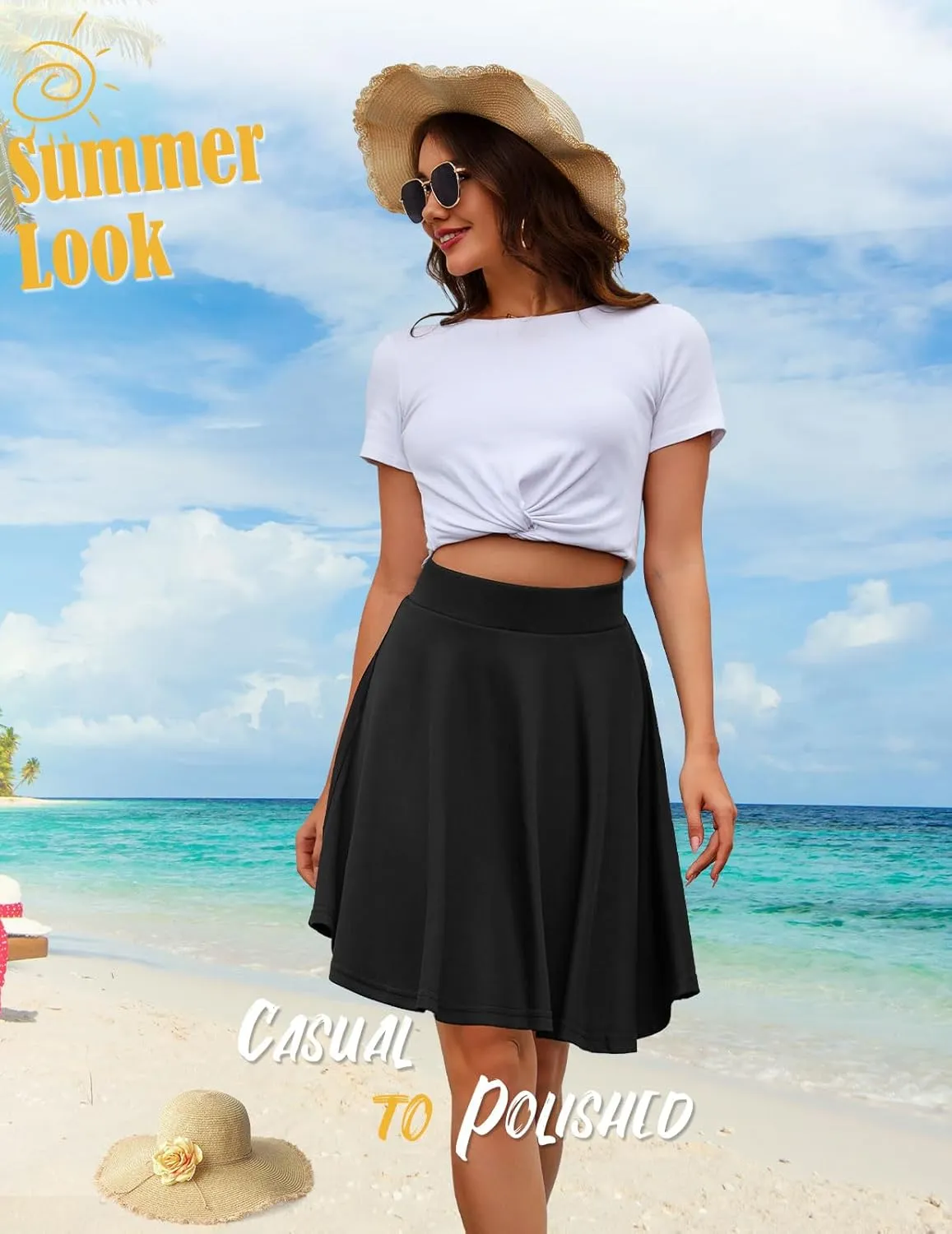 DRESSTELLS Women's Casual Skirt 2025, Stretchy High Waist Aline Mini Skater Skirts