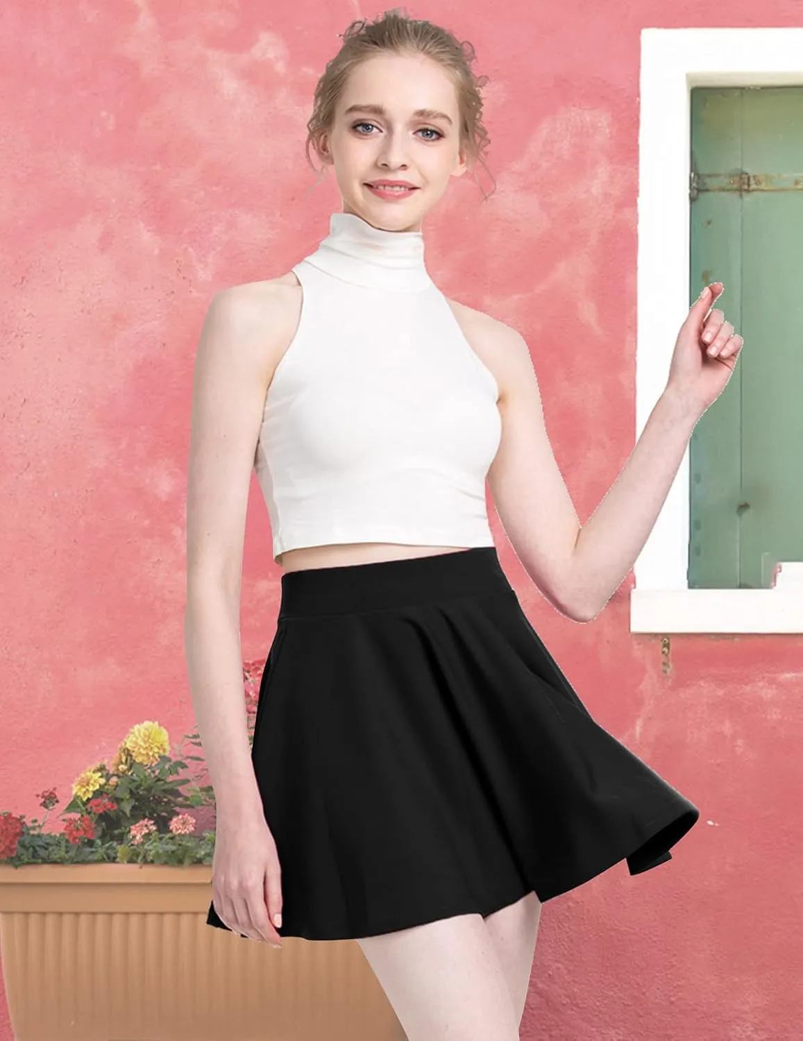 DRESSTELLS Women's Casual Skirt 2025, Stretchy High Waist Aline Mini Skater Skirts