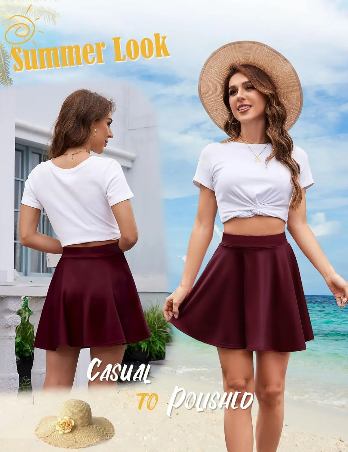 DRESSTELLS Women's Casual Skirt 2025, Stretchy High Waist Aline Mini Skater Skirts