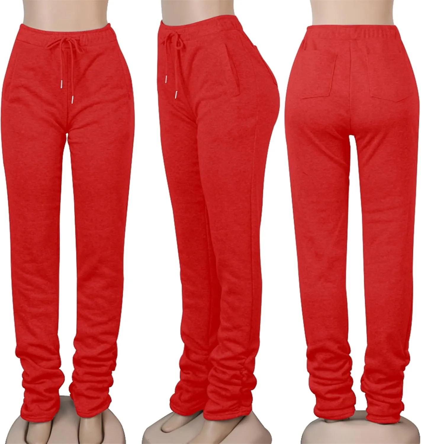 Famnbro Women Stacked Sweatpants Thick Warm Fleece Lined Pants Drawstring Waist Ruched Active Joggers