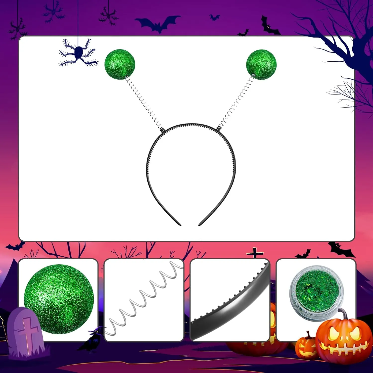 Farochy Flared Pleated Mini Skater Skirt Metallic Skirt Halloween Alien Headband with Face Glitter