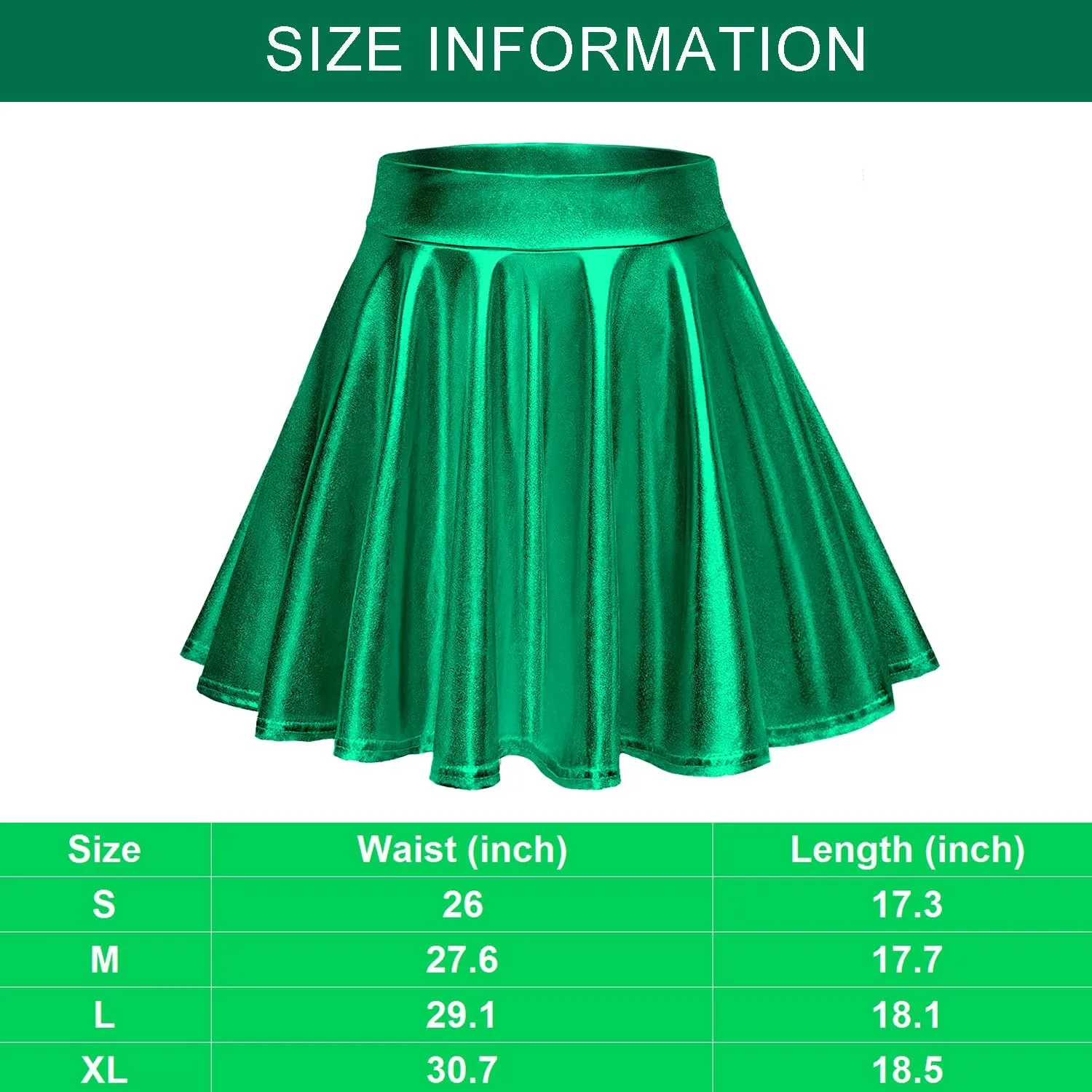 Farochy Flared Pleated Mini Skater Skirt Metallic Skirt Halloween Alien Headband with Face Glitter