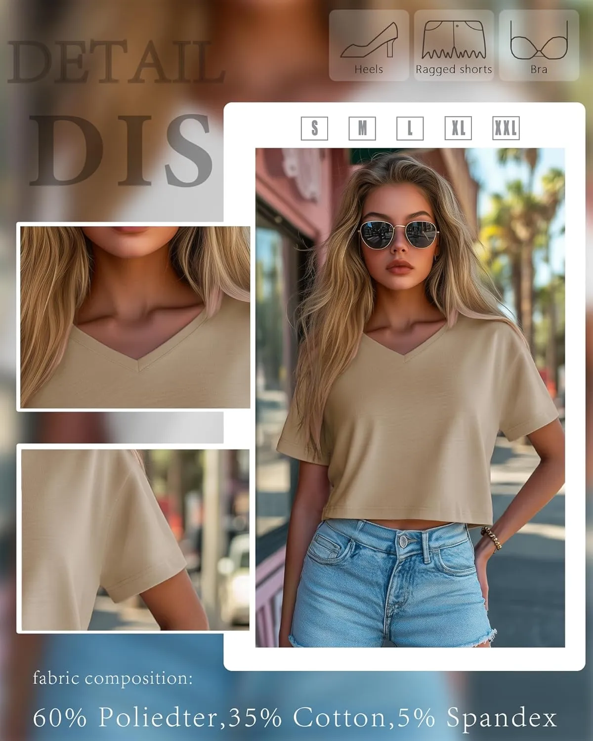 Ficerd 3 Pack Cotton Women's V Neck Crop Tops Half Sleeve Drop Shoulder Basics Cropped Top Boxy Tees for Girls