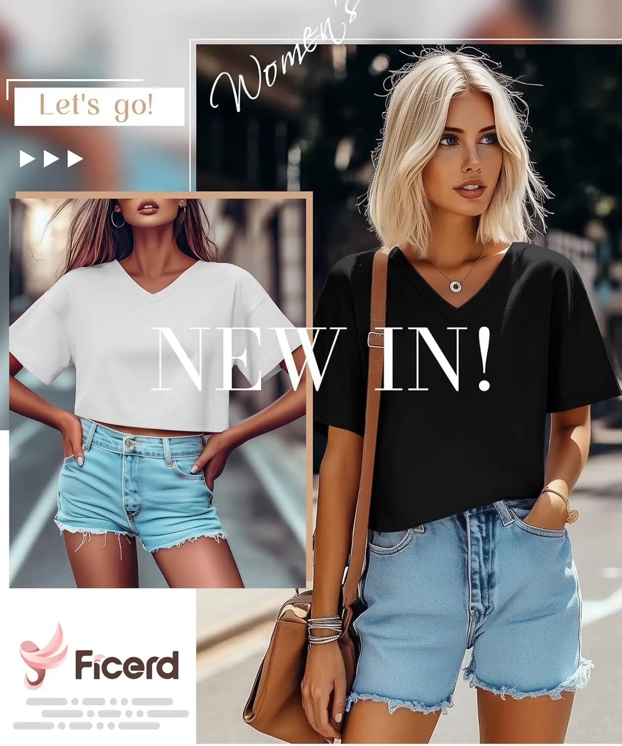 Ficerd 3 Pack Cotton Women's V Neck Crop Tops Half Sleeve Drop Shoulder Basics Cropped Top Boxy Tees for Girls