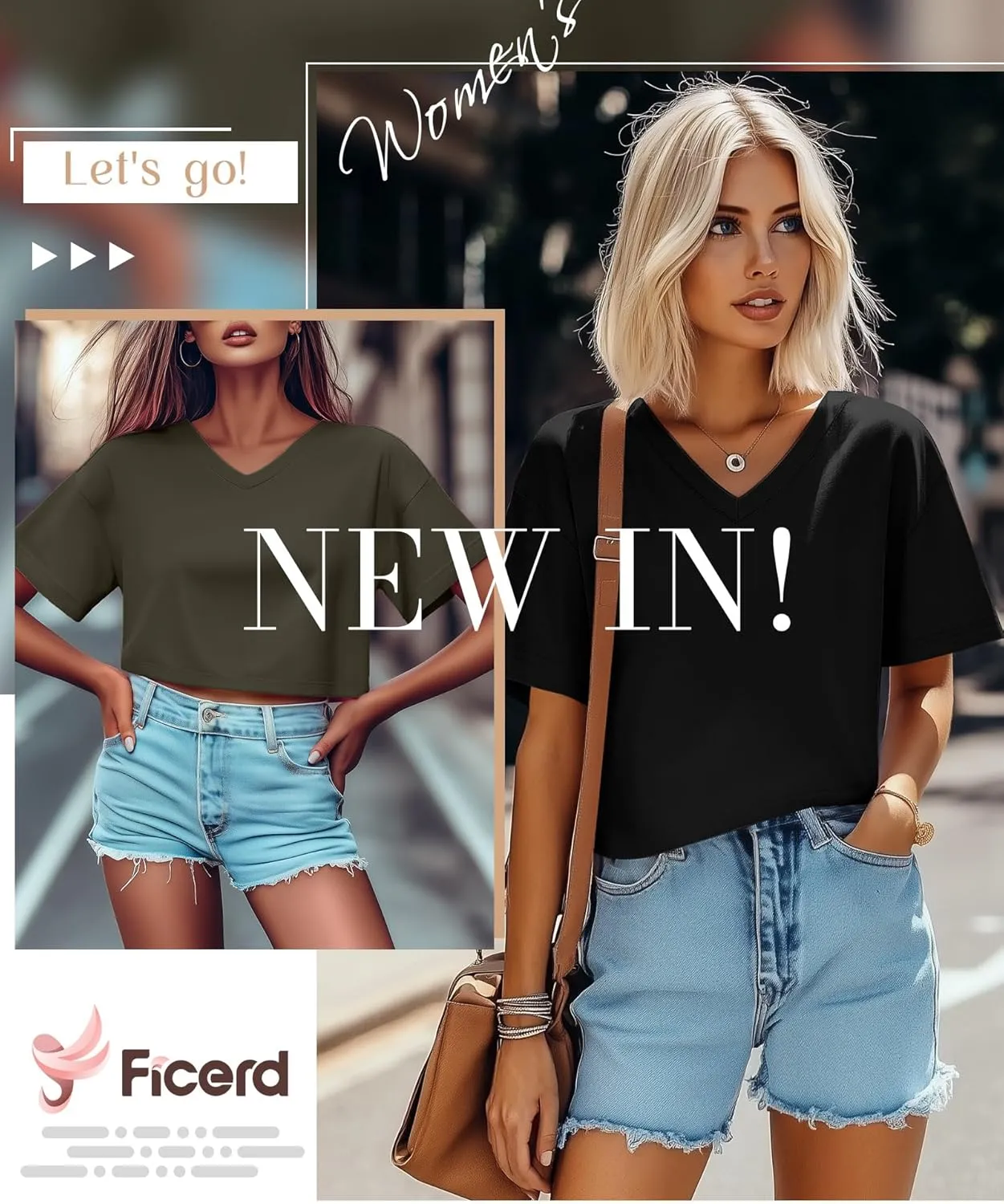 Ficerd 3 Pack Cotton Women's V Neck Crop Tops Half Sleeve Drop Shoulder Basics Cropped Top Boxy Tees for Girls