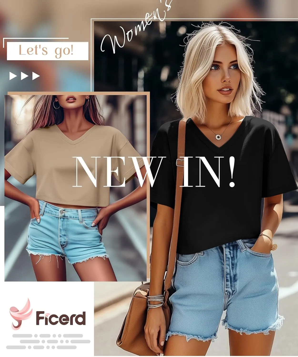 Ficerd 3 Pack Cotton Women's V Neck Crop Tops Half Sleeve Drop Shoulder Basics Cropped Top Boxy Tees for Girls