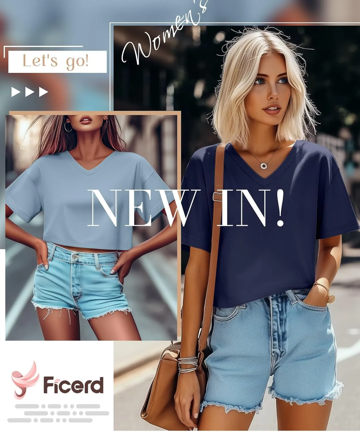 Ficerd 3 Pack Cotton Women's V Neck Crop Tops Half Sleeve Drop Shoulder Basics Cropped Top Boxy Tees for Girls