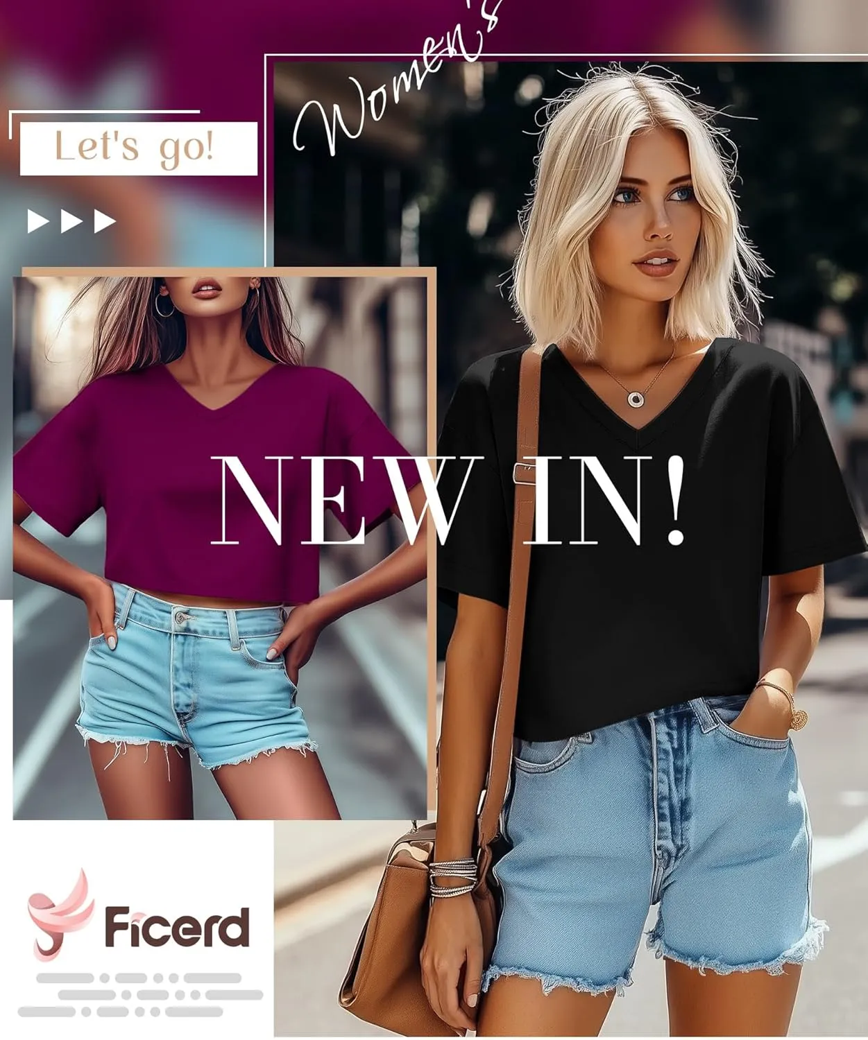 Ficerd 3 Pack Cotton Women's V Neck Crop Tops Half Sleeve Drop Shoulder Basics Cropped Top Boxy Tees for Girls