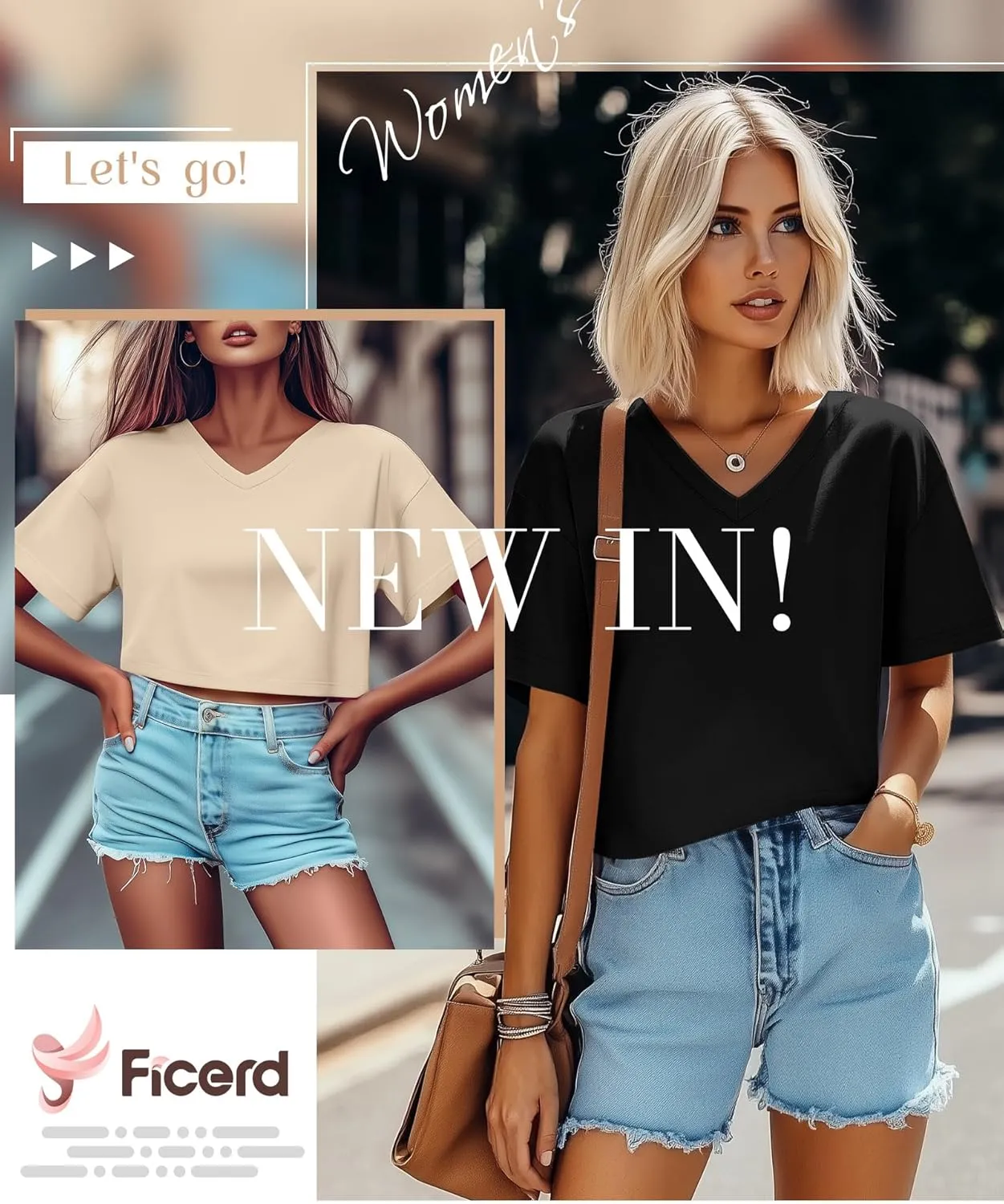 Ficerd 3 Pack Cotton Women's V Neck Crop Tops Half Sleeve Drop Shoulder Basics Cropped Top Boxy Tees for Girls