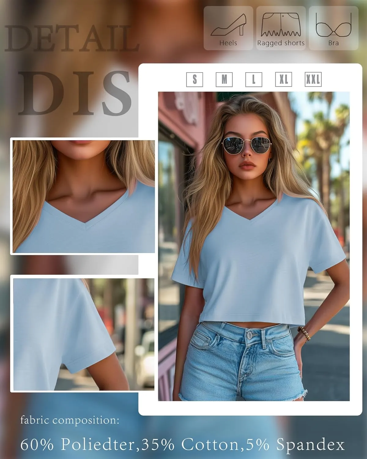 Ficerd 3 Pack Cotton Women's V Neck Crop Tops Half Sleeve Drop Shoulder Basics Cropped Top Boxy Tees for Girls
