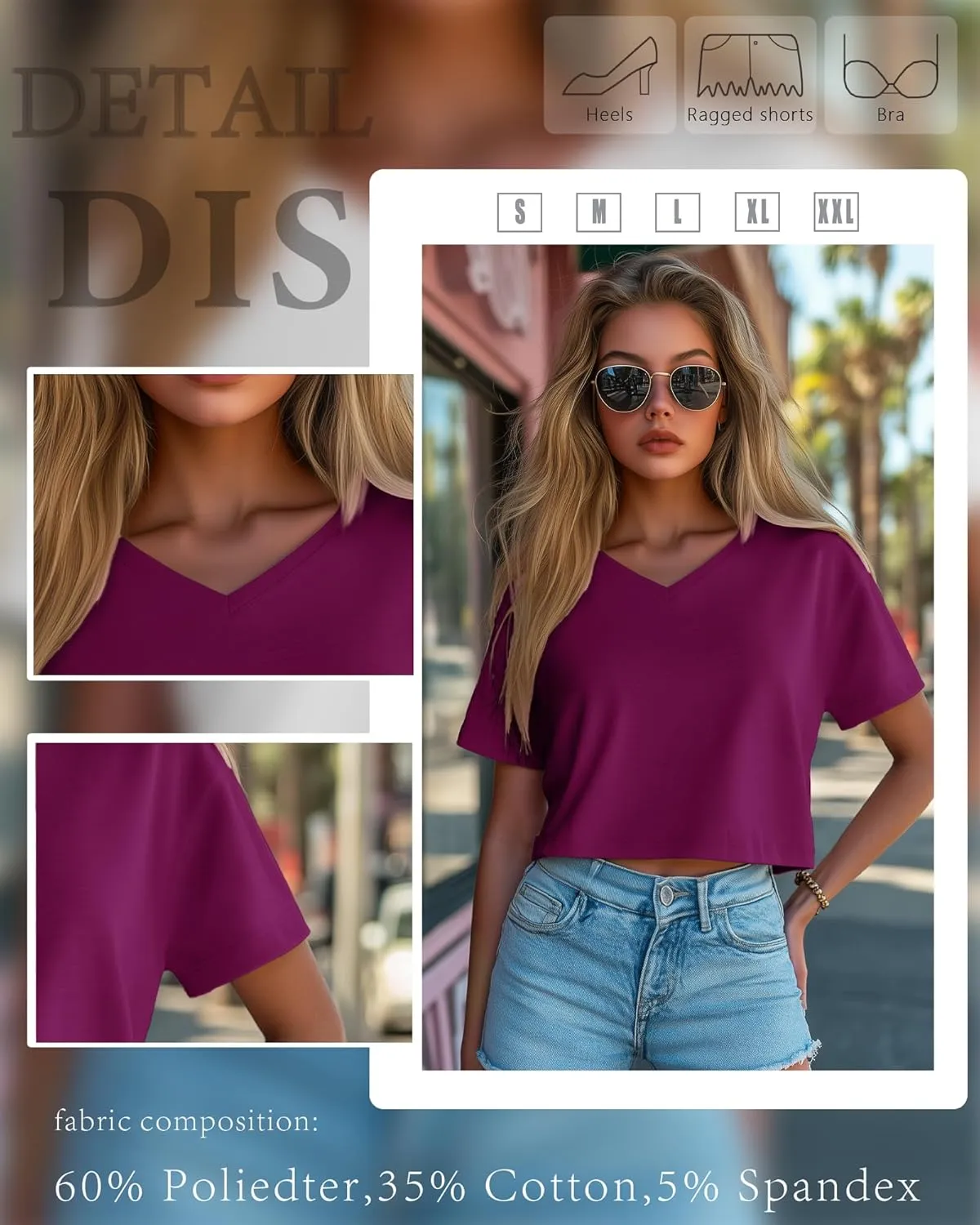 Ficerd 3 Pack Cotton Women's V Neck Crop Tops Half Sleeve Drop Shoulder Basics Cropped Top Boxy Tees for Girls
