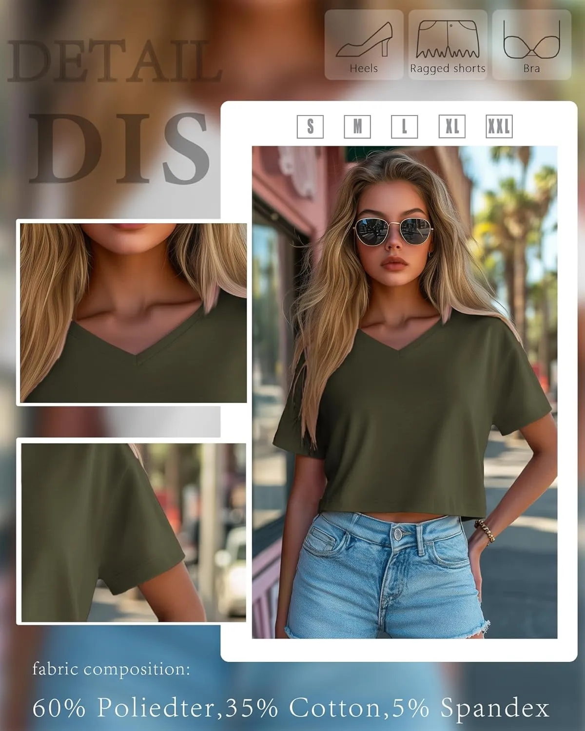 Ficerd 3 Pack Cotton Women's V Neck Crop Tops Half Sleeve Drop Shoulder Basics Cropped Top Boxy Tees for Girls