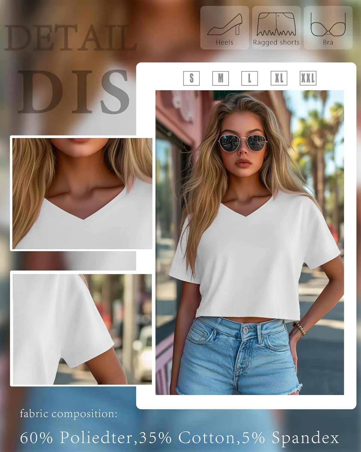Ficerd 3 Pack Cotton Women's V Neck Crop Tops Half Sleeve Drop Shoulder Basics Cropped Top Boxy Tees for Girls