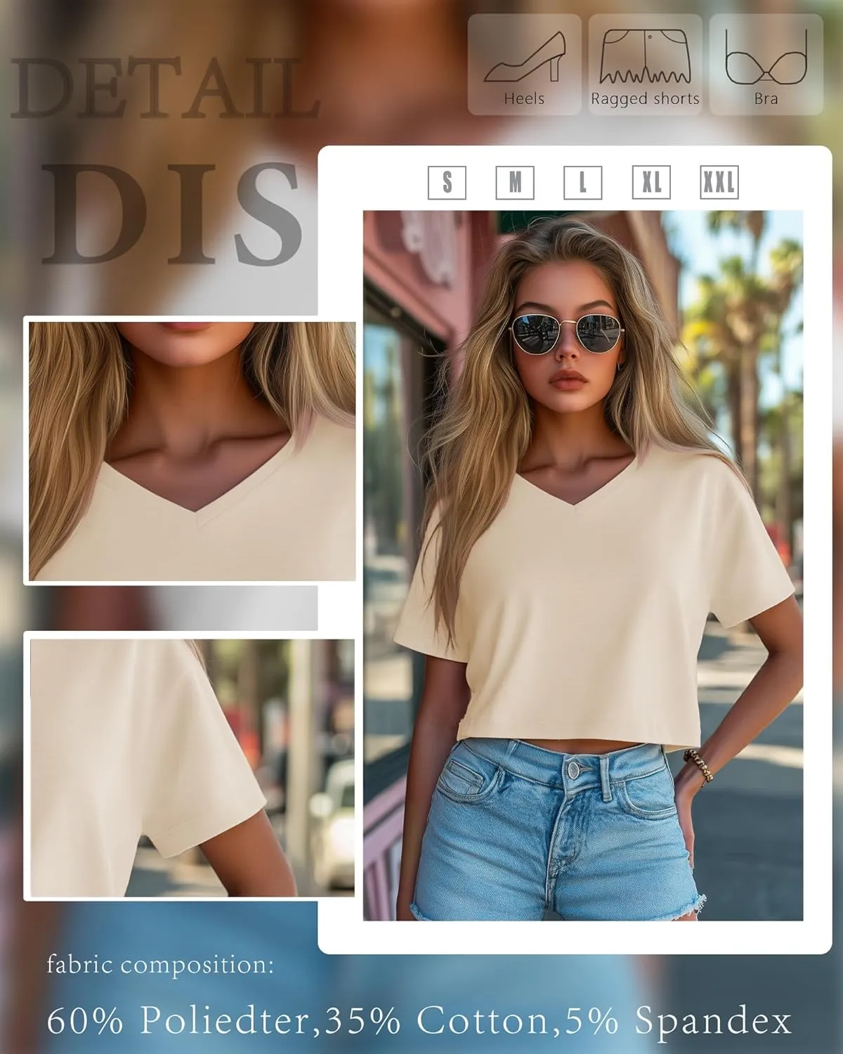 Ficerd 3 Pack Cotton Women's V Neck Crop Tops Half Sleeve Drop Shoulder Basics Cropped Top Boxy Tees for Girls