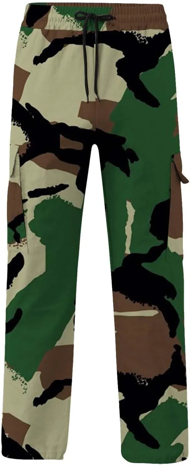 Finelylove Cargo Pants for Men Relaxed Fit Casual Camo Pants Lightweight Straight Cargo Sweatpants Outdoor Hiking Jogger
