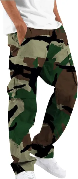 Finelylove Cargo Pants for Men Relaxed Fit Casual Camo Pants Lightweight Straight Cargo Sweatpants Outdoor Hiking Jogger