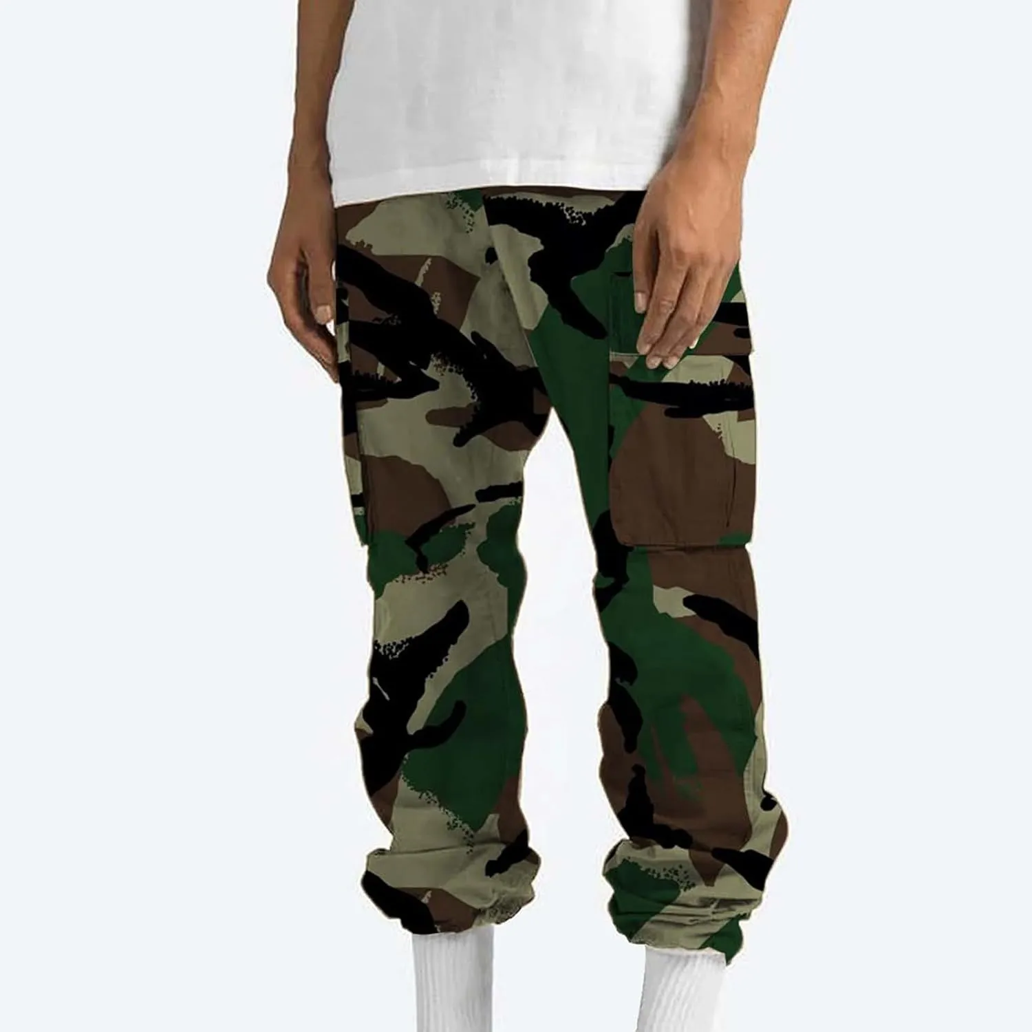 Finelylove Cargo Pants for Men Relaxed Fit Casual Camo Pants Lightweight Straight Cargo Sweatpants Outdoor Hiking Jogger