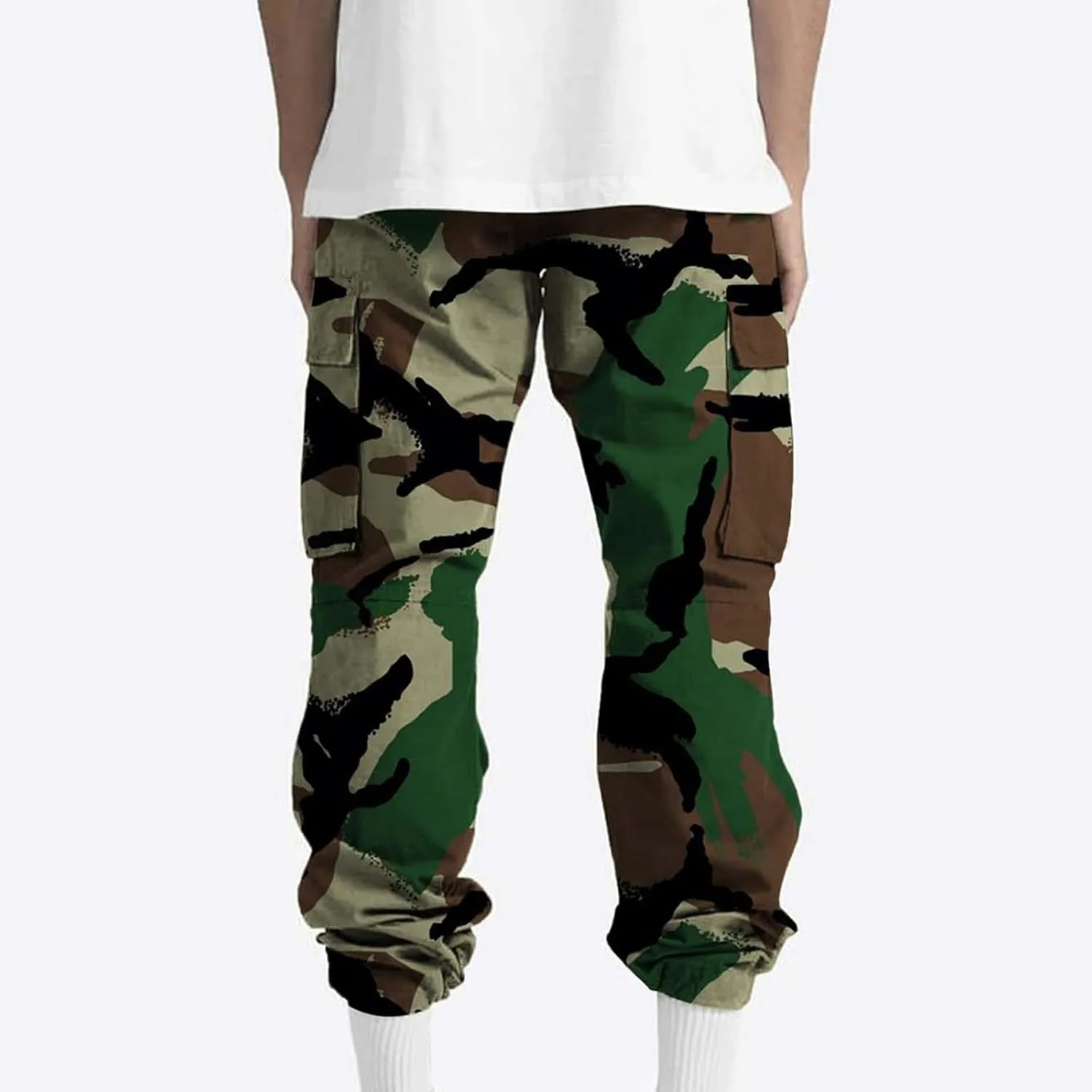 Finelylove Cargo Pants for Men Relaxed Fit Casual Camo Pants Lightweight Straight Cargo Sweatpants Outdoor Hiking Jogger