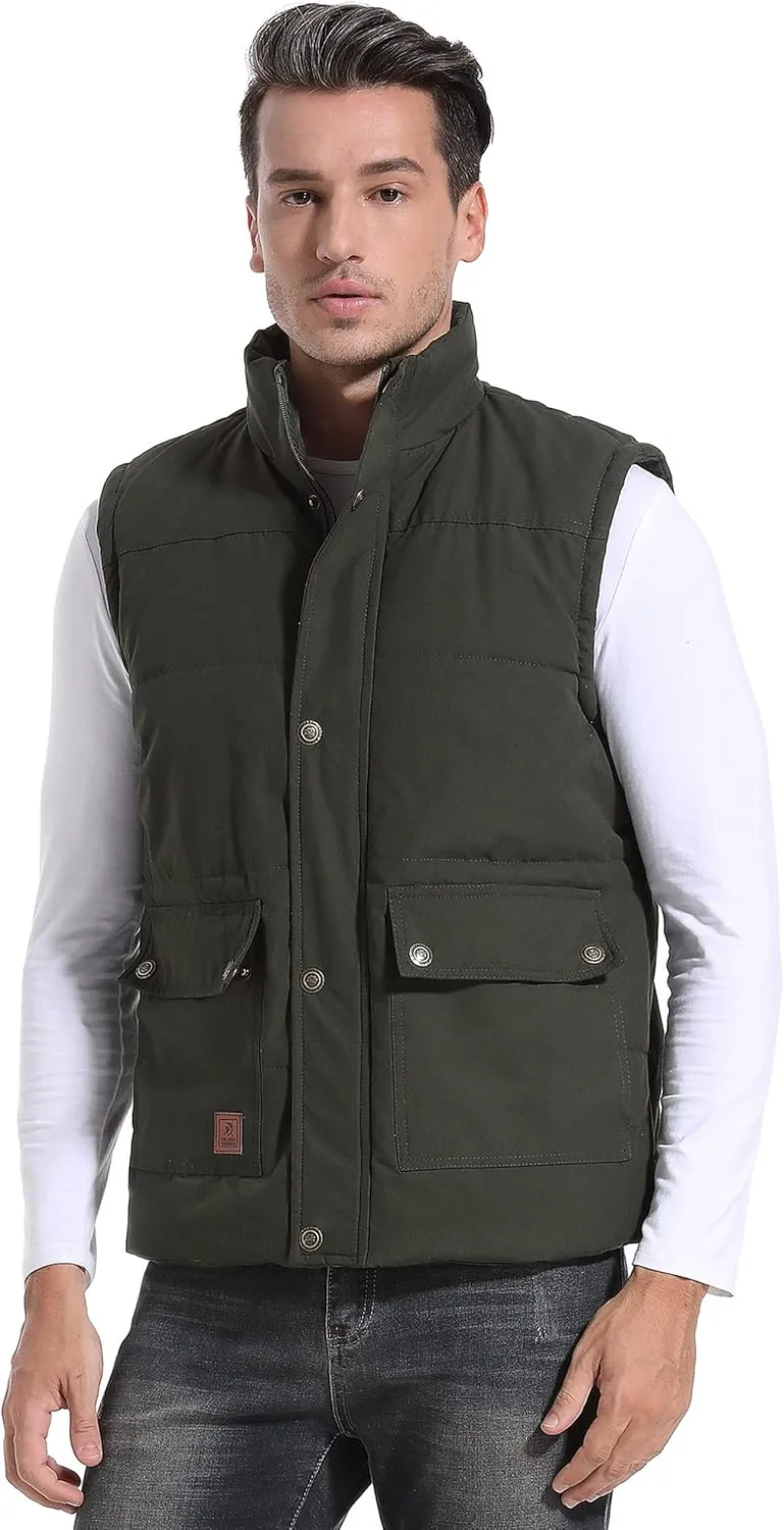 Flygo Men's Winter Warm Outdoor Padded Puffer Vest Thick Fleece Lined Sleeveless Jacket