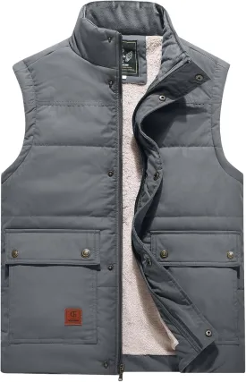 Flygo Men's Winter Warm Outdoor Padded Puffer Vest Thick Fleece Lined Sleeveless Jacket