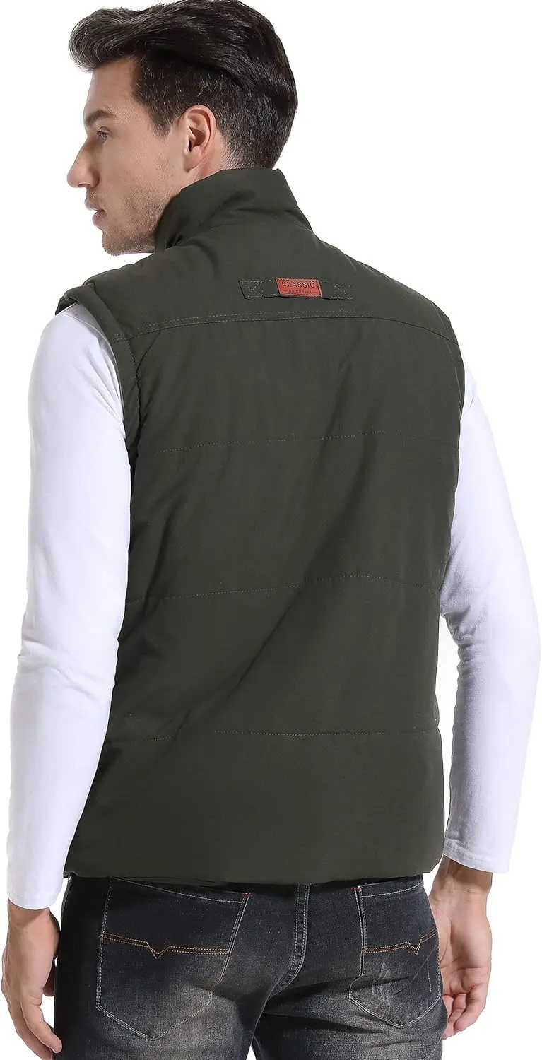 Flygo Men's Winter Warm Outdoor Padded Puffer Vest Thick Fleece Lined Sleeveless Jacket