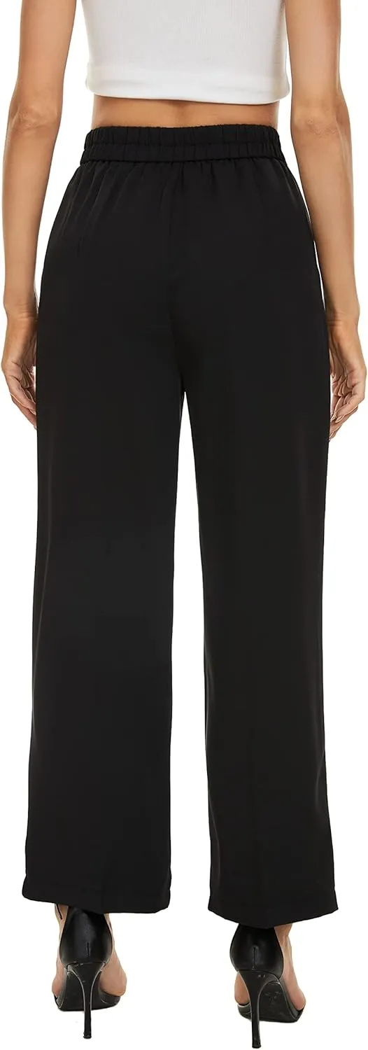 FUNYYZO Women's Loose Pleated Front Long Pants Wide Leg Trousers Solid Causal Dressy