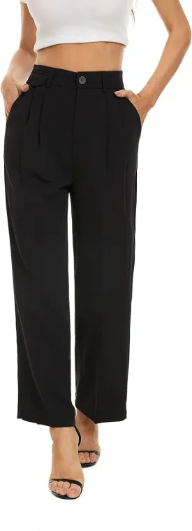 FUNYYZO Women's Loose Pleated Front Long Pants Wide Leg Trousers Solid Causal Dressy