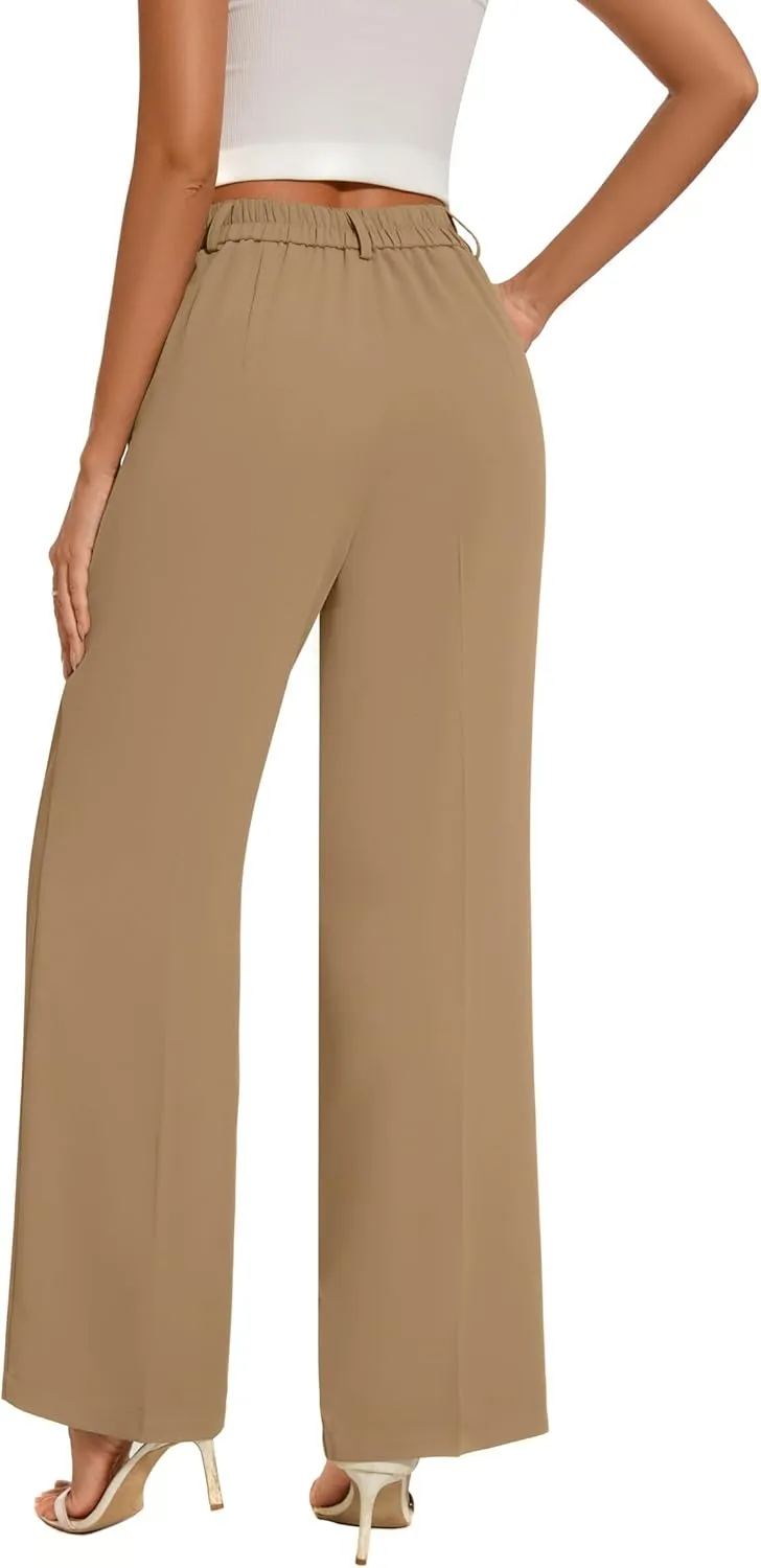 FUNYYZO Women's Loose Pleated Front Long Pants Wide Leg Trousers Solid Causal Dressy