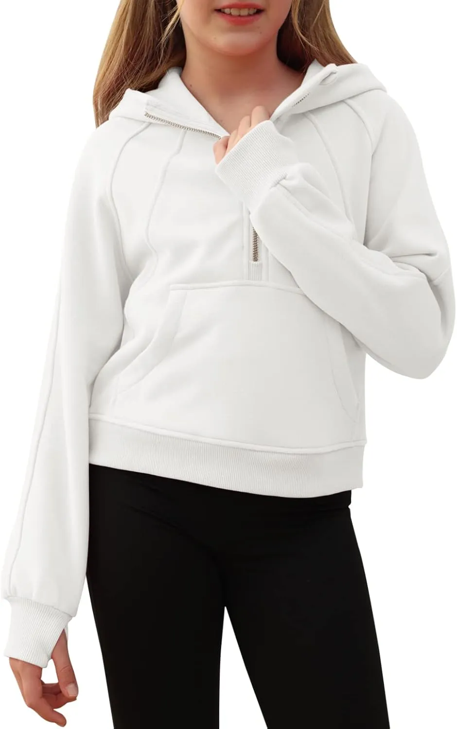 Girls Half Ziper Collar Cropped Hoodies Long Sleeve Fleece Zip Up Pullover Sweatshirts