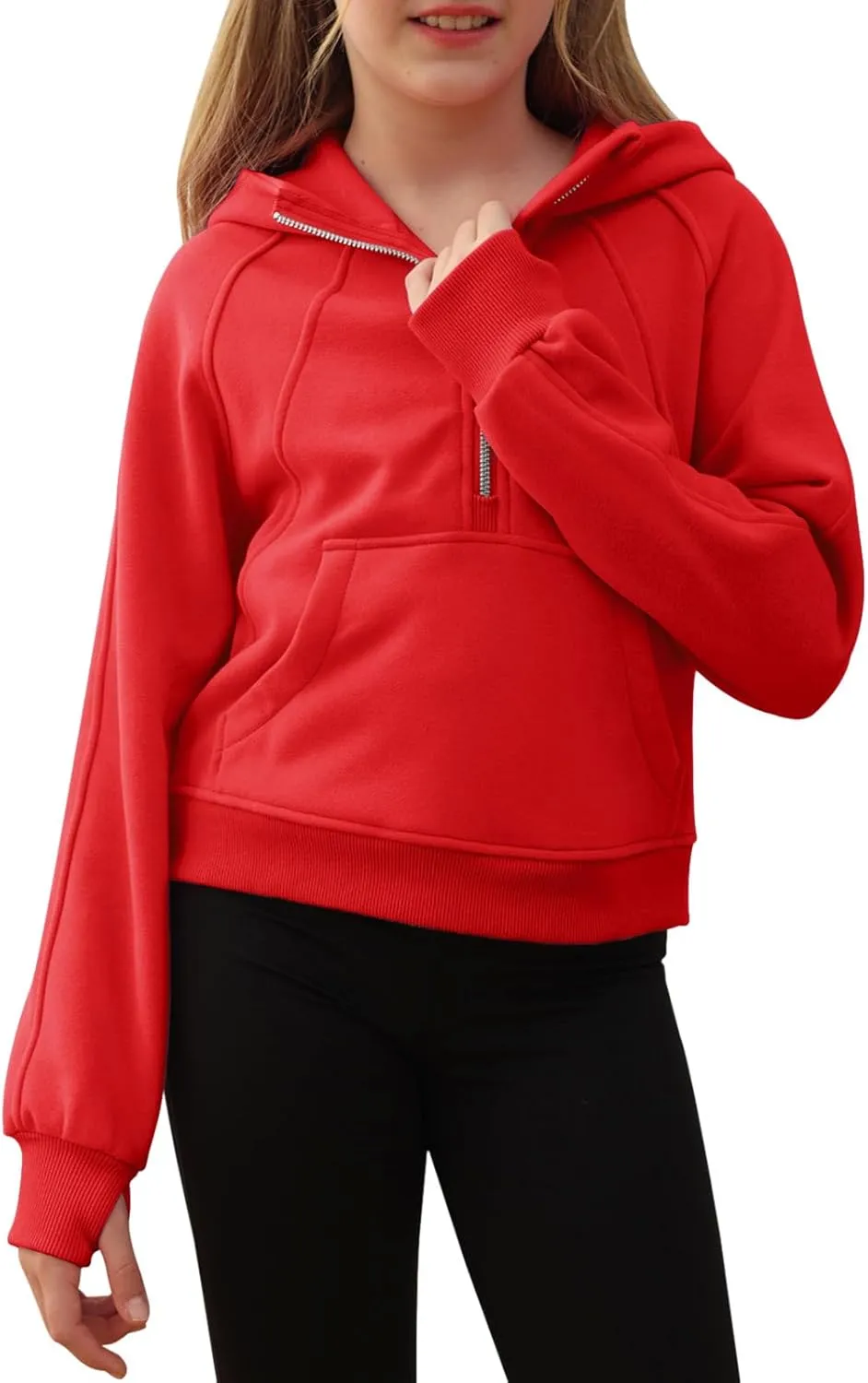 Girls Half Ziper Collar Cropped Hoodies Long Sleeve Fleece Zip Up Pullover Sweatshirts