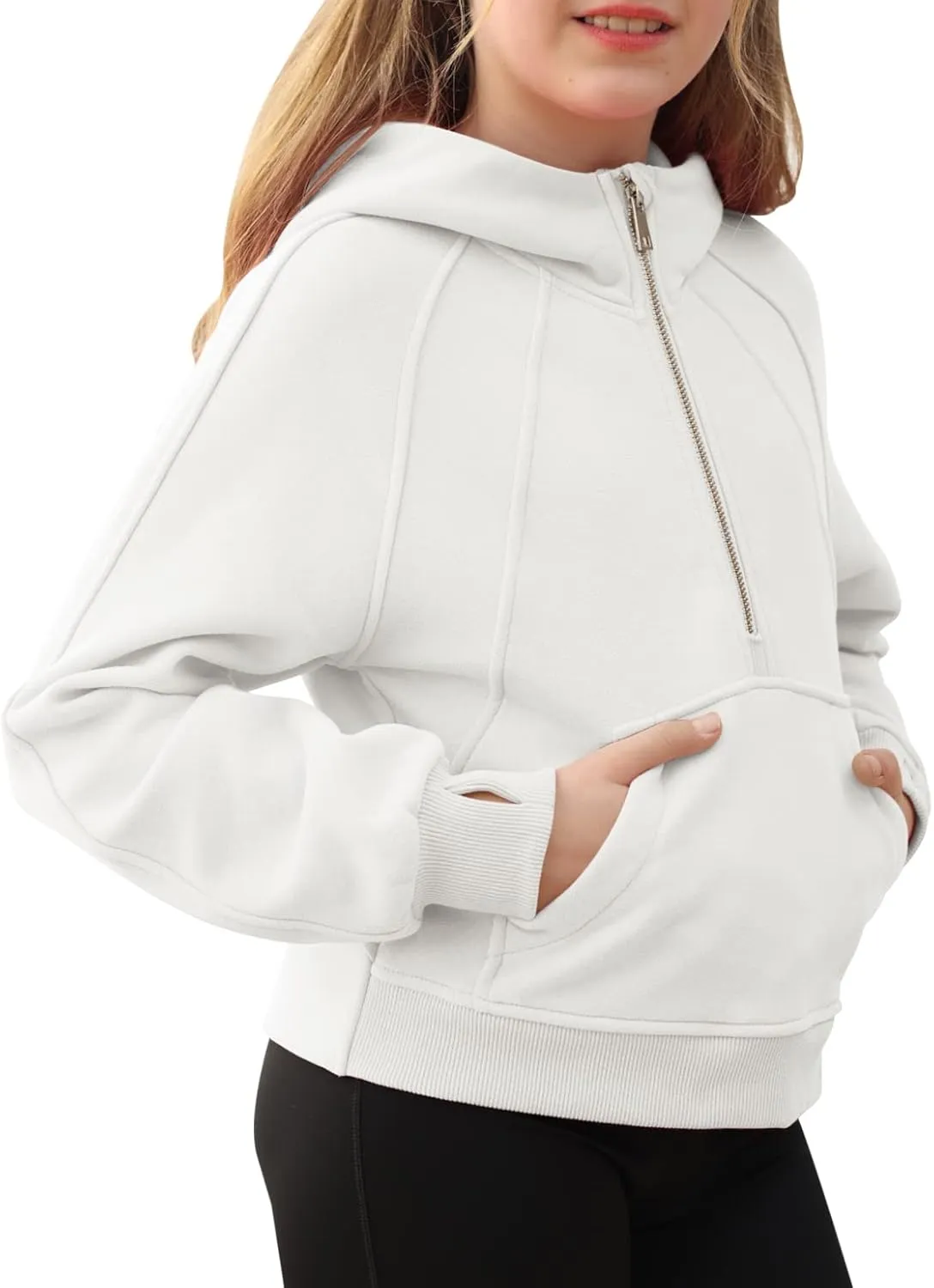 Girls Half Ziper Collar Cropped Hoodies Long Sleeve Fleece Zip Up Pullover Sweatshirts