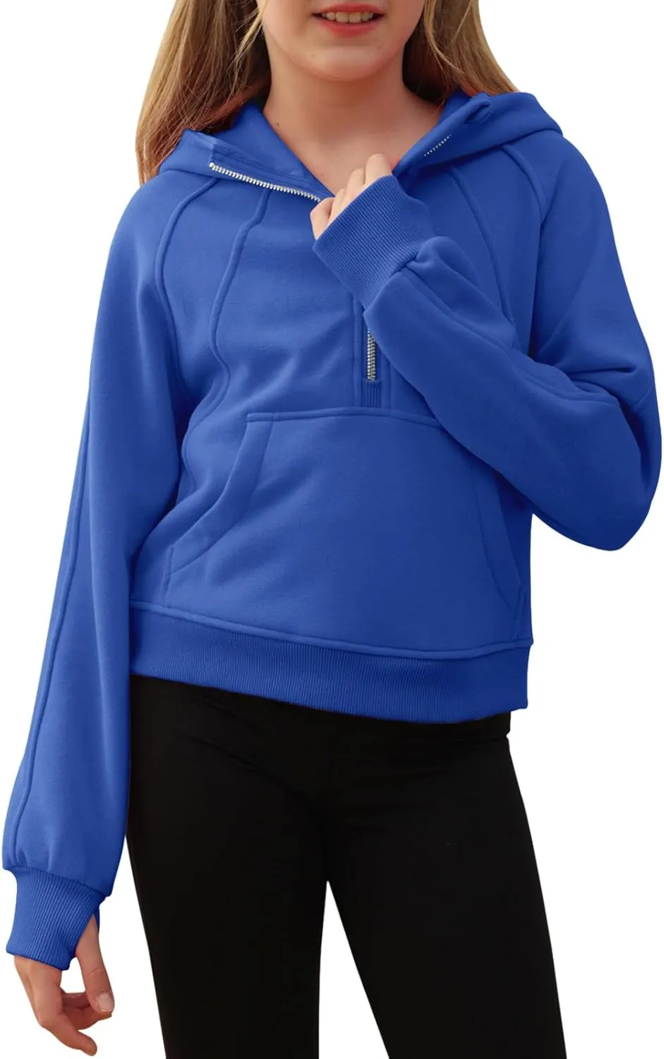 Girls Half Ziper Collar Cropped Hoodies Long Sleeve Fleece Zip Up Pullover Sweatshirts