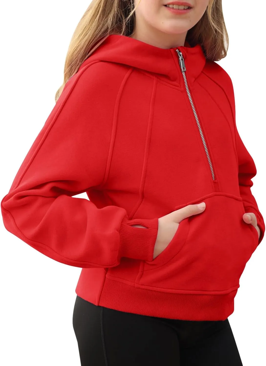 Girls Half Ziper Collar Cropped Hoodies Long Sleeve Fleece Zip Up Pullover Sweatshirts